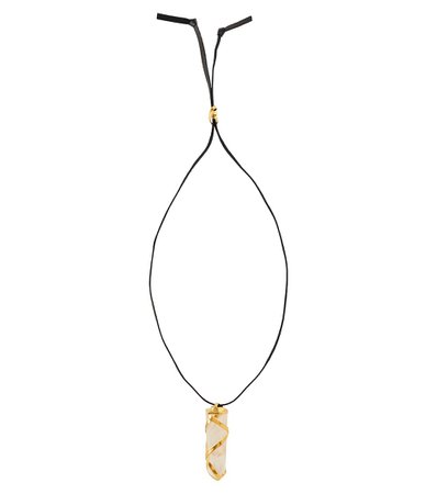 Saint Laurent Crystal-pendant leather necklace