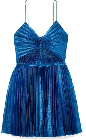 Pleated Silk-blend Lamé Mini Dress - Blue