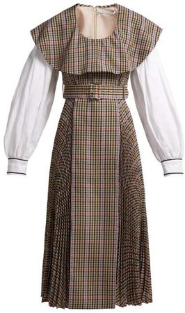 Kevin Pleated Houndstooth Crepe Lined Dress - Womens - Brown Multi