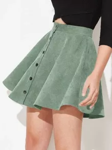Button Up Flare Cord Skirt | ROMWE