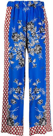 Floral-Print Silk Trousers