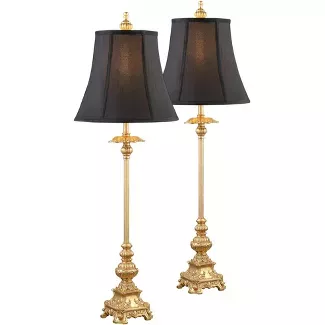 Regency Hill Traditional Buffet Table Lamps Set Of 2 Gold Intricate Details Black Fabric Bell Shade For Dining Room : Target