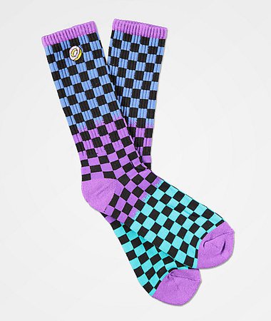 Odd Future Checkered Black, Purple & Green Crew Socks | Zumiez