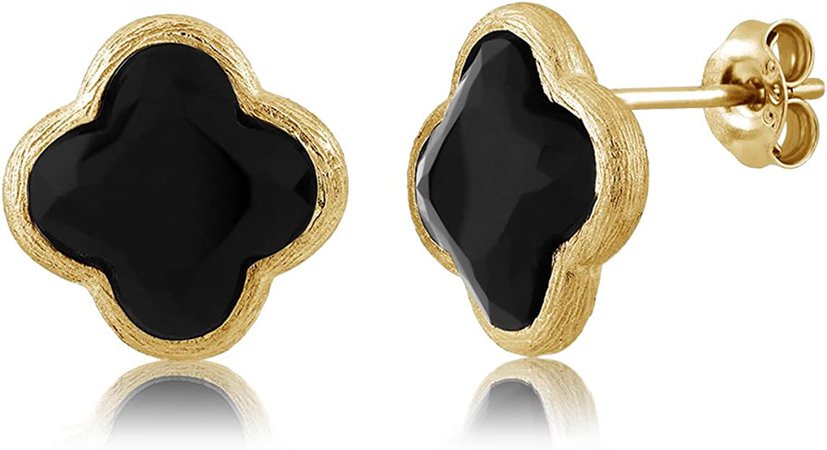 Amazon.com: Gem Stone King 925 Sterling Silver Flower Shape Clover Designs Black Onyx Diamond Cut Stud Earrings For Women: Clothing, Shoes & Jewelry