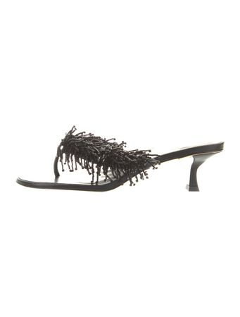 Cult Gaia Leather Beaded Accents Slides - Black Sandals, Shoes - WGAIA31915 | The RealReal