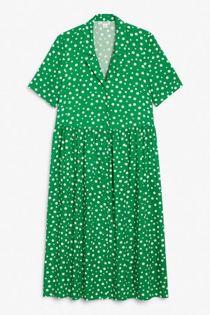 Green dotted midi button-up dress - Green medium - Monki WW
