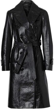 D-ring Detail Crinkled Leather Trench Coat