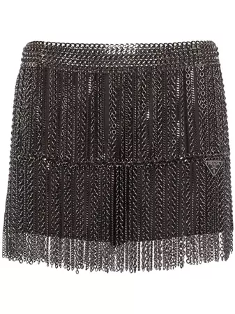 Prada metal-chain Fringed Miniskirt - Farfetch