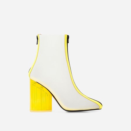 Ice Frosted Perspex Ankle Boot In Neon Yellow Patent | EGO
