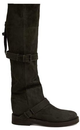 Nubuck Slouch Leather Boots - Womens - Dark Grey