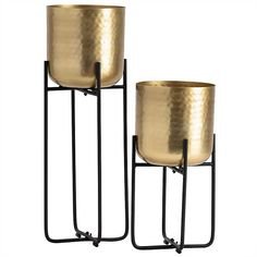 gold and black planter stands