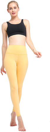 Svogue Vaner High Waisted Yoga Pants Tummy Control Full Length Brushed Soft Leggings for Women with Hidden Pocket Yellow at Amazon Women’s Clothing store