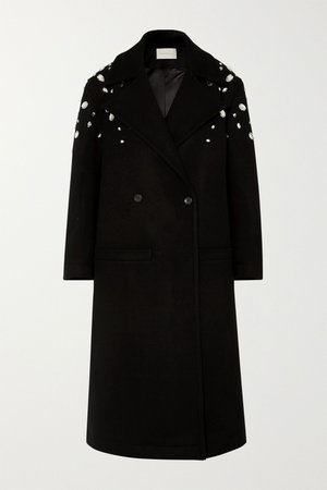 Black Crystal-embellished double-breasted wool-blend coat | Christopher Kane | NET-A-PORTER