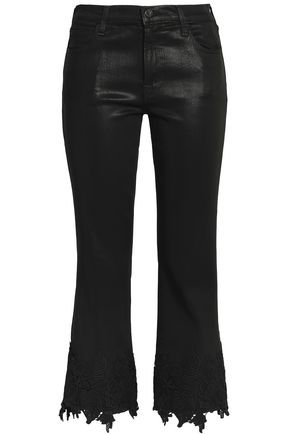 Selena lace-trimmed coated mid-rise kick-flare jeans | J BRAND | Sale up to 70% off | THE OUTNET