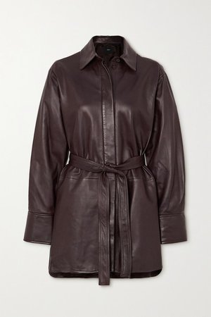 Belted Leather Jacket - Brown