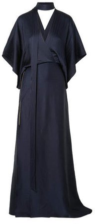 Duval Wrap-effect Asymmetric Hammered Silk-satin Gown - Navy