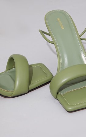 Olive Pu Padded Strap Heeled Sandals | PrettyLittleThing USA