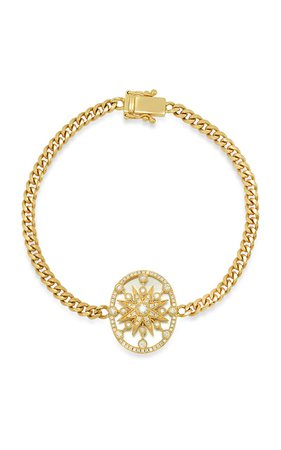 Colette Jewelry, Star Cage 18k Yellow-Gold, Diamond and Pearl Bracelet