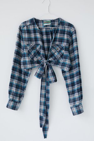 Urban Renewal Recycled Flannel Plunging Tie-Front Shirt | Urban Outfitters