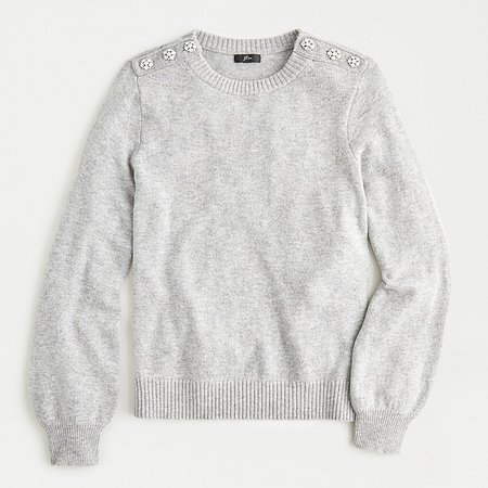 Crewneck Sweater With Jeweled Buttons : | J.Crew grey