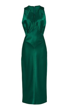 green silk dress