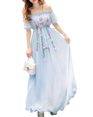 Blue Sweet Floral Fairy Dress