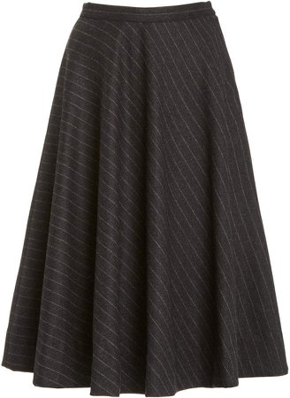 NILI LOTAN Melissa Pinstriped Wool-Cashmere Midi Circle Skirt