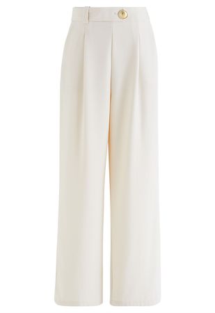Belt Adorned Straight Leg Pants in Ivory - Retro, Indie and Unique Fashion