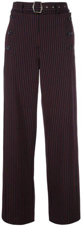 belted striped wide leg trousers
