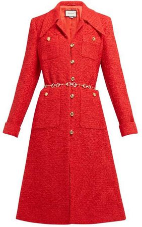 Horsebit Chain Single Breasted Tweed Coat - Womens - Red