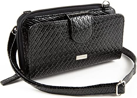 Women's Wallet Woven Leather Crossbody Smartphone Purse with Straps RFID Black by WalletBe: Handbags: Amazon.com