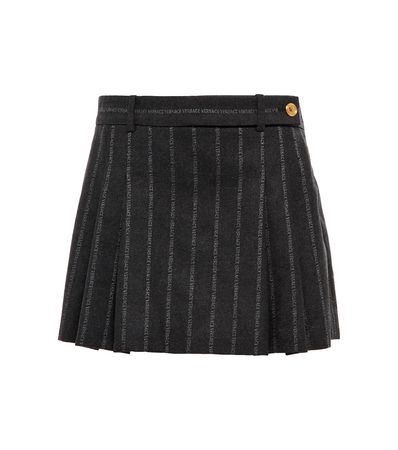Versace - Logo striped wool-blend miniskirt | Mytheresa