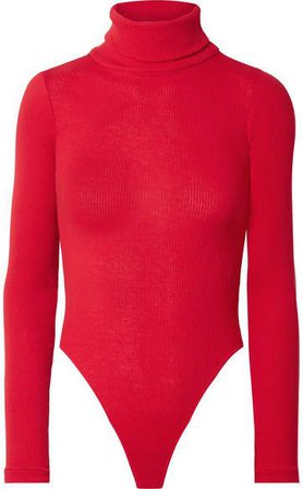 RE/DONE Ribbed Cotton-jersey Turtleneck Thong Bodysuit - Red
