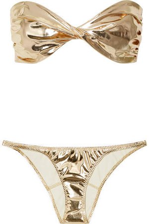 Alexia Twisted Metallic Stretch-pvc Bandeau Bikini - Gold