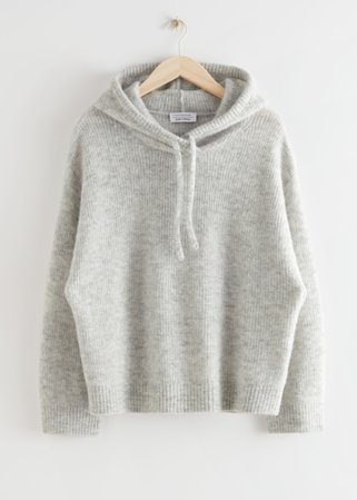 Ribbed Wool Blend Hooded Sweatshirt - Grey - Sweatshirts & Hoodies - & Other Stories