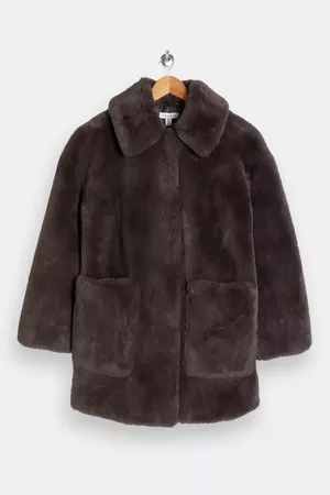 Charcoal Gray Velvet Faux Fur Jacket | Topshop