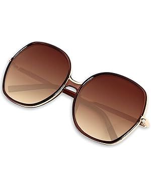 Amazon.com: ANDWOOD Oversized Sunglasses for Women Big Large Square Wide Frame Shades Retro Trendy Fashion UV Protection Brown Sun glasses : Clothing, Shoes & Jewelry