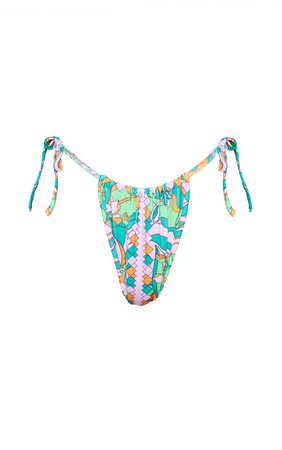 Green Abstract Mosaic Print Tie Side Bikini Bottom | PrettyLittleThing USA