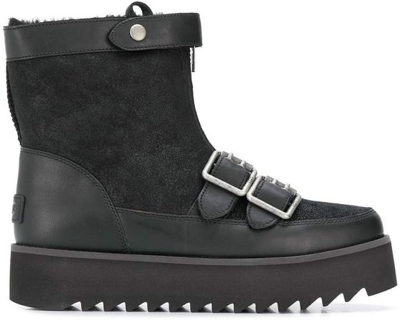 shearling flat buckle boots