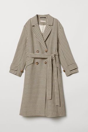 Double-breasted Coat - Beige/checked | H&M