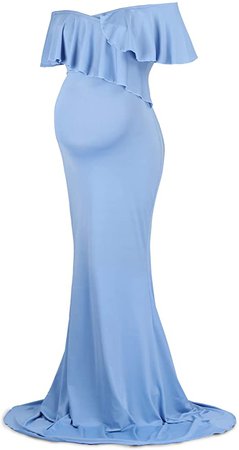 Dance Fairy Molliya Maternity Long Dress Women Ruffle Stretchy Sleeveless Maxi Dress Light Blue at Amazon Women’s Clothing store