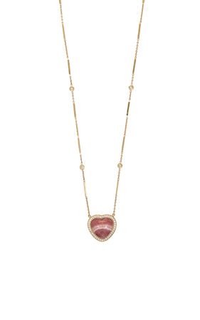 14k Gold Small Rhodochrosite Heart Necklace By Jacquie Aiche | Moda Operandi