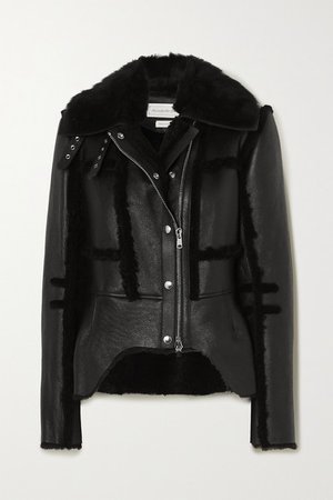 Alexander McQueen | Shearling-trimmed leather biker jacket | NET-A-PORTER.COM