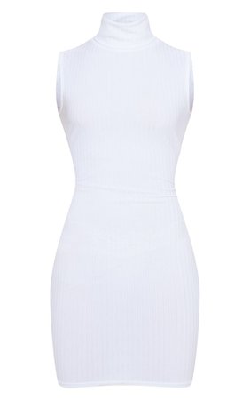 White Jumbo Rib Roll Neck Bodycon Dress | PrettyLittleThing USA