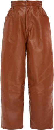 Cropped Leather Straight-Leg Pants