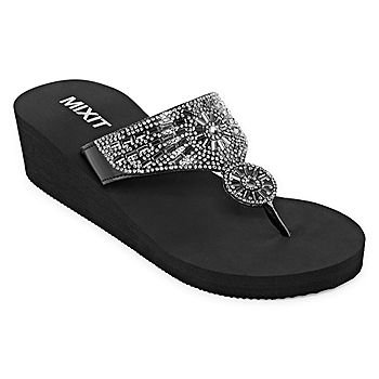 Mixit Womens Bling Wedge Flip-Flops, Color: Black - JCPenney