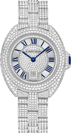 Clé de Cartier watch 31 mm, rhodiumized 18K white gold, diamonds