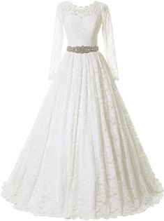 SOLOVEDRESS Women's Ball Gown Lace Princess Wedding Dress Sash Beaded Bridal Evening Gown