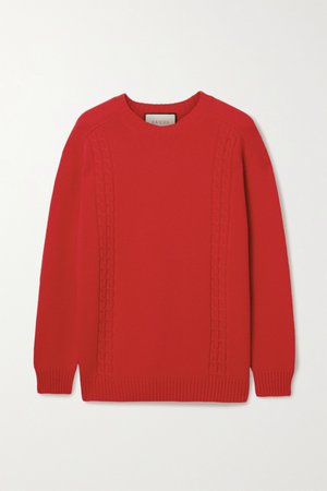 Red Oversized appliquéd cable-knit sweater | Gucci | NET-A-PORTER
