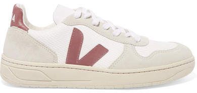 V-10 Leather, Mesh And Suede Sneakers - White